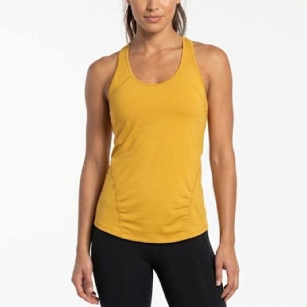 Zella Women's Gold-Yellow Sleeveless Ruched Racerback Workout Tank Top Size M